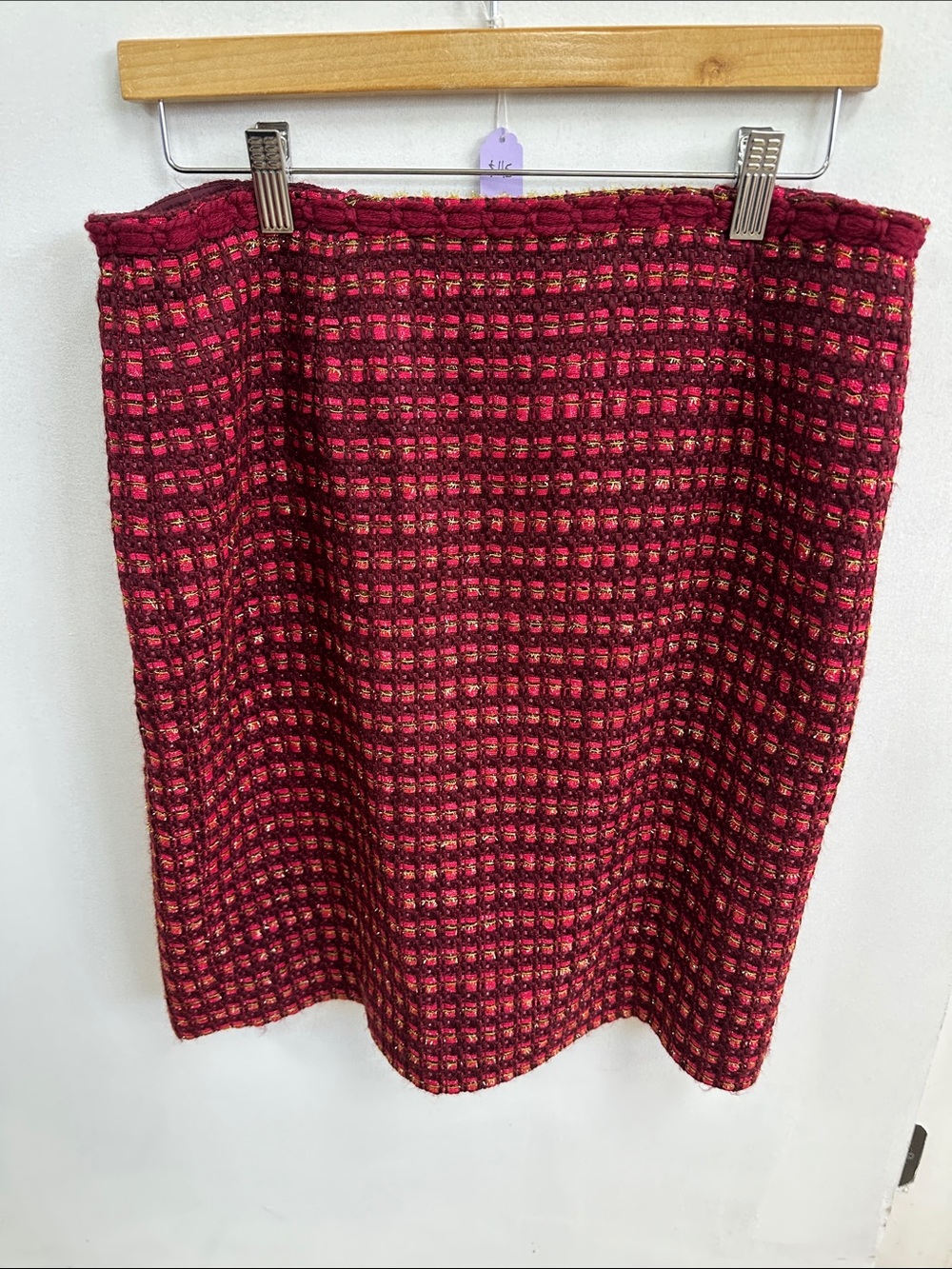 Tory Burch Burgundy and Pink Tweed Pencil Skirt